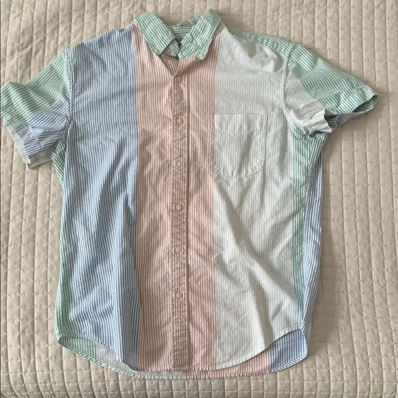 J. Crew Multicolor Striped Short Sleeve Shirt, Classic Medium - Picture 1 of 7